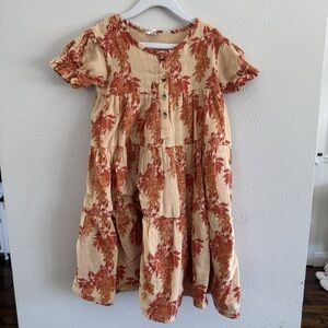 Kate Quinn Girls 6Y Beige Rust Floral Button Dress